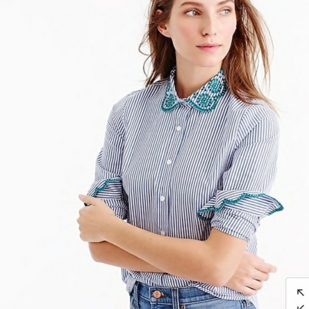 J. Crew Striped perfect shirt with eyelet trim